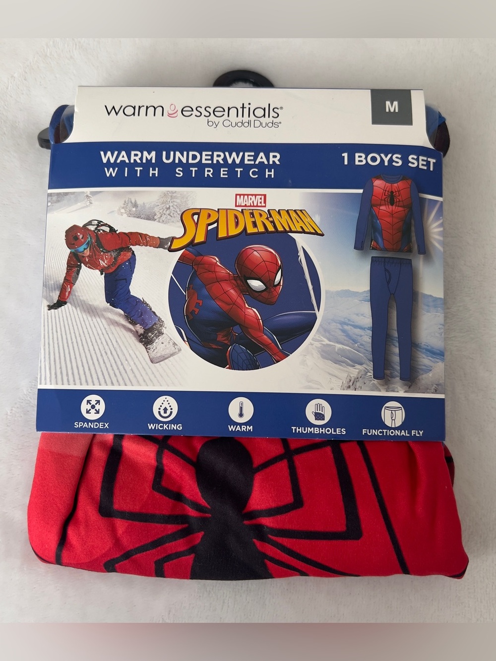 Marvel Spider-Man Boys Warm Underwear Set Size M 8/10 Cuddl Duds Thermal